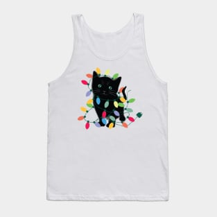 Kitten Tangled In Christmas Lights Tank Top